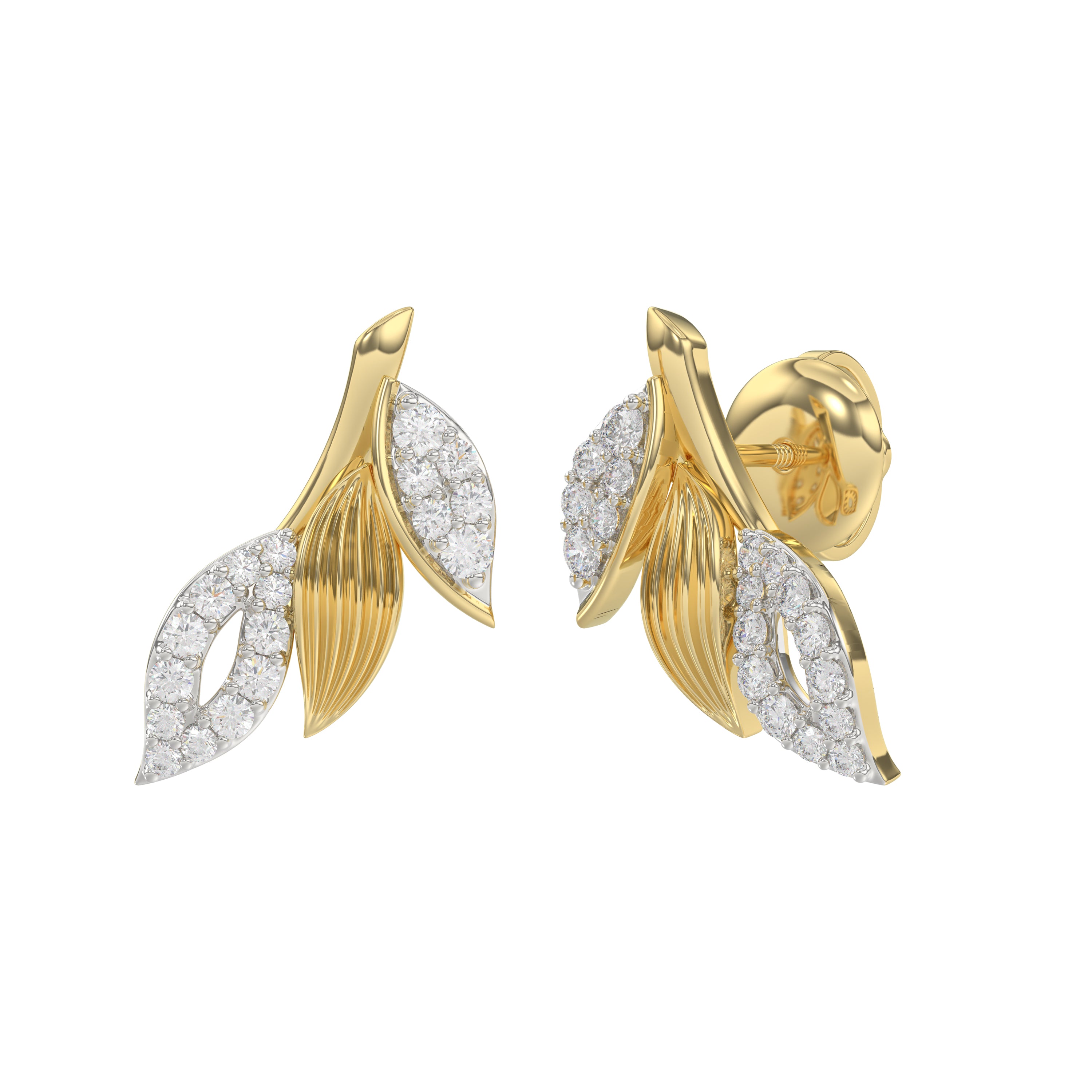 Elegant 10K Yellow Gold Petal Swag Stud Earrings From Emori Featuring 0.25 Ct Round Diamonds. A Sparkling And Feminine Fine Jewelry Design For Women.