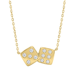 Classic 10K Yellow Gold  Diamond Necklace For Ladies 0.16Ct Round Cut Diamonds