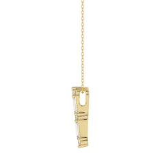 10K Yellow Gold 0.10Ct Diamond Pendant With Chain Featuring Round And Baguette Accents. A Simple Yet Sophisticated Ladies Fine Jewelry Piece.