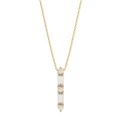 10K Yellow Gold 0.10Ct Diamond Pendant With Chain Featuring Round And Baguette Accents. A Simple Yet Sophisticated Ladies Fine Jewelry Piece.