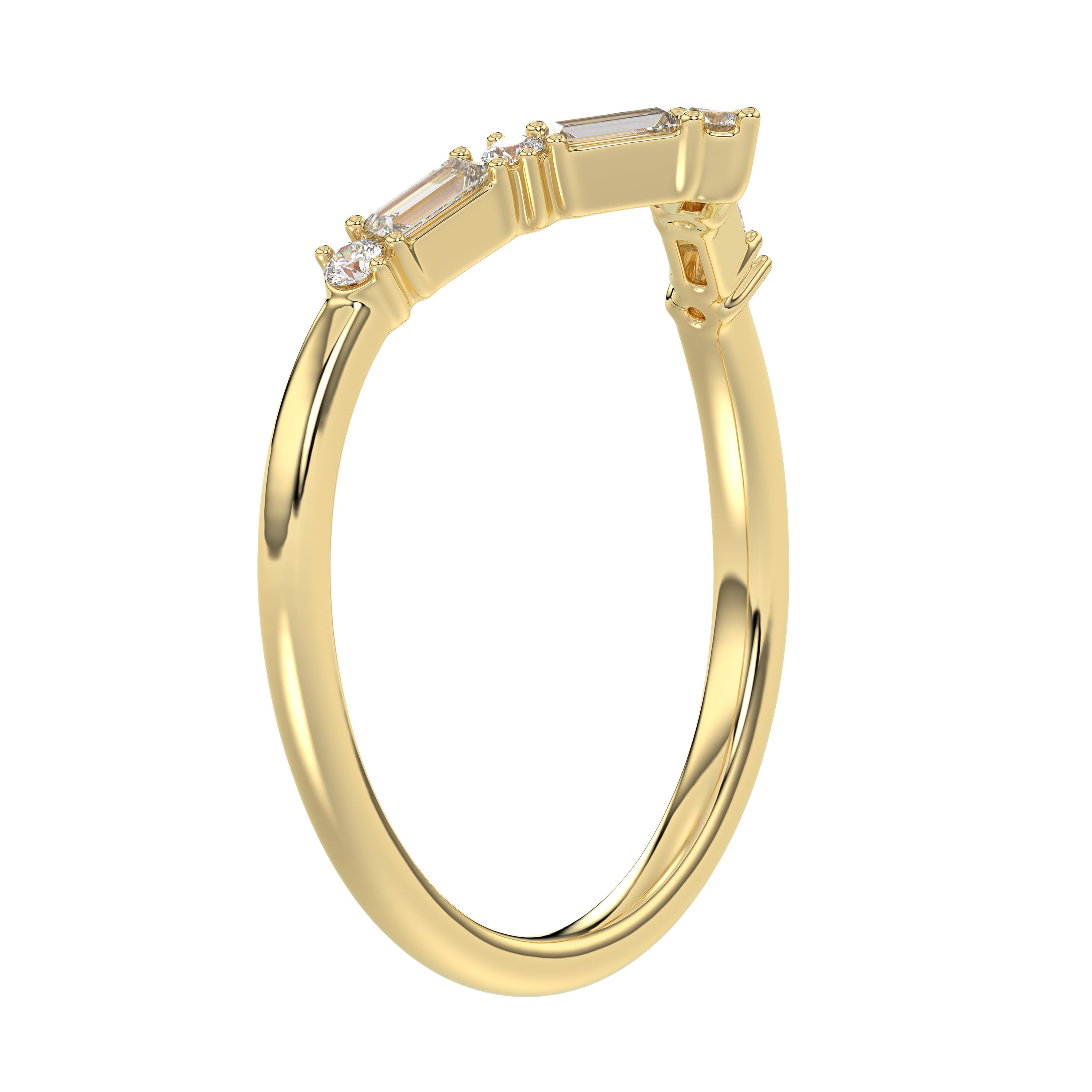 10K Yellow Gold 0.16Ct Ladies Fashion Ring Featuring Sparkling Round And Baguette Diamonds. A Timeless And Elegant Jewelry Piece Designed For Daily We