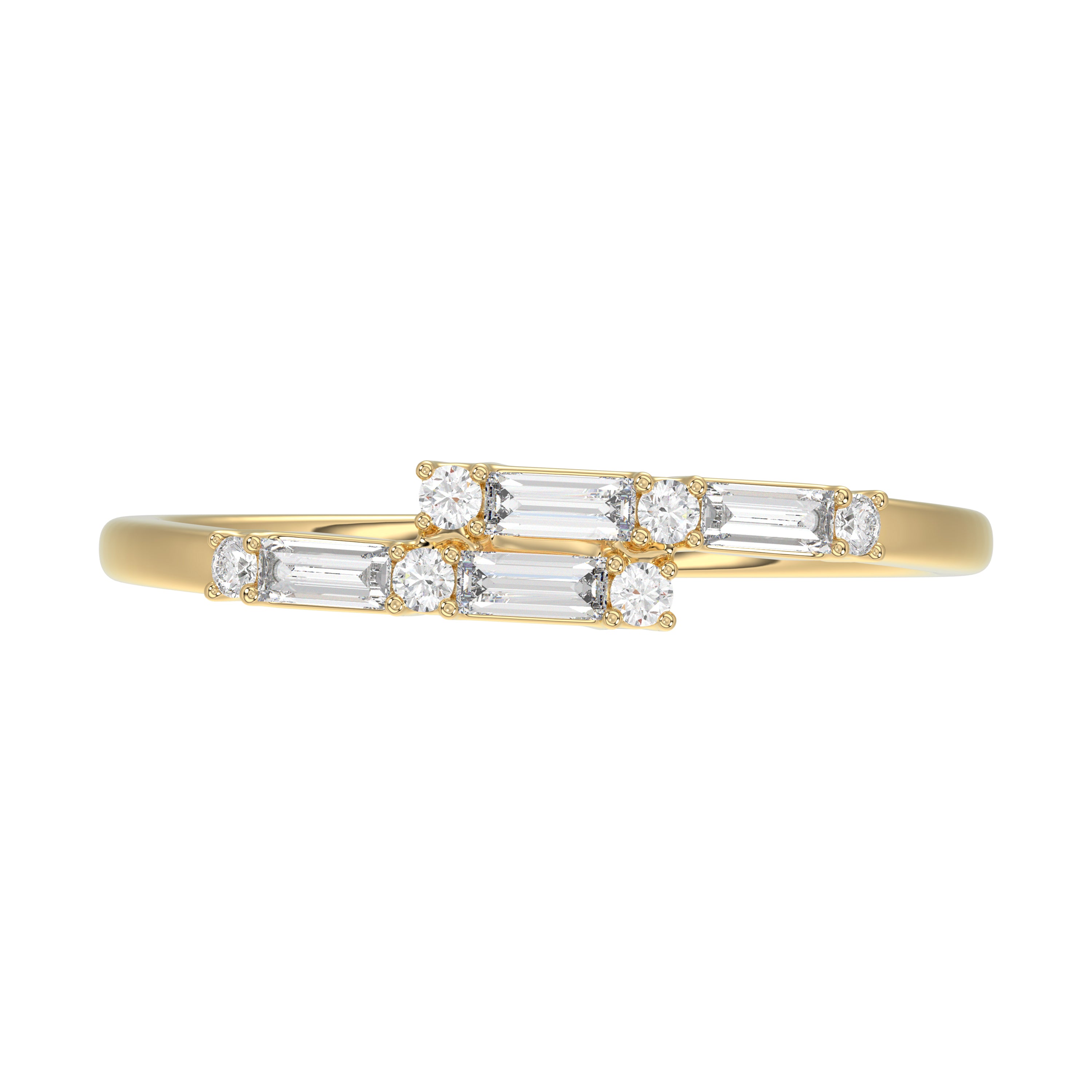 Ladies 10K Yellow Gold Diamond Ring 0.16 Ct Round & Baguette Diamond Jewelry