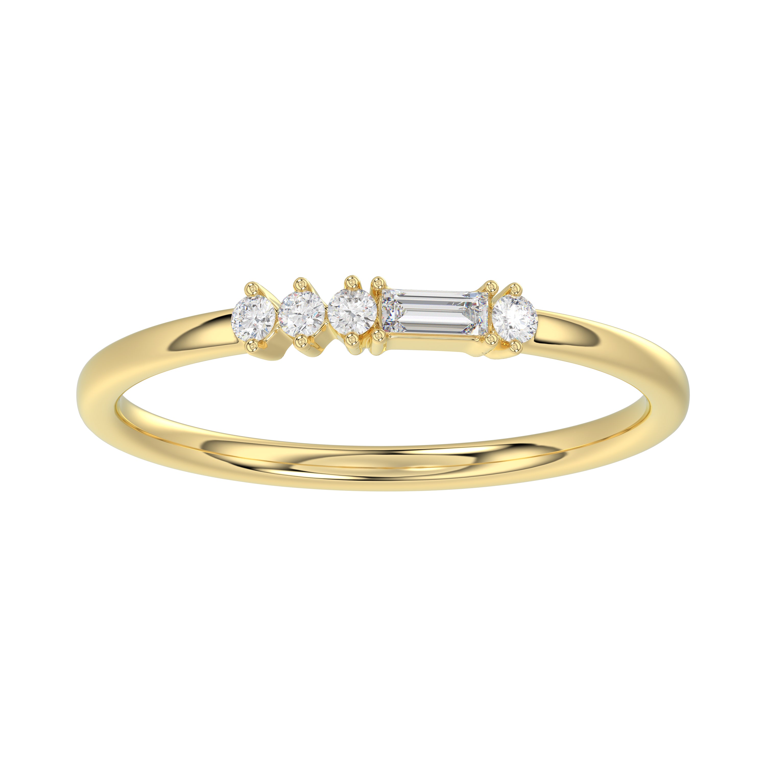 Ladies 10K Yellow Gold Diamond Fashion Ring 0.16 Ct Round & Baguette Diamond Jewelry
