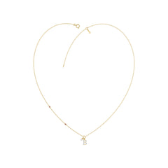 Stylish 10K Yellow Gold Ladies “K” Letter Necklace Featuring Round Ruby Diamonds And Pearl Accents. A Delicate And Personalized Fine Jewelry