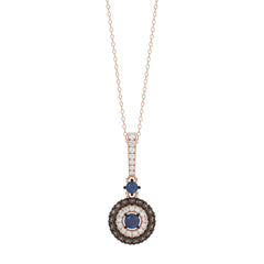 Luxury 14K Rose Gold Ladies Pendant With Chain Featuring Blue And Dark Brown & Round Diamonds. 0.50 Ct Elegant Jewelry Piece Perfect For Gifting.