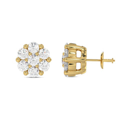 LADIES FLOWER EARRINGS 0.15CT ROUND DIAMOND 10K YELLOW GOLD