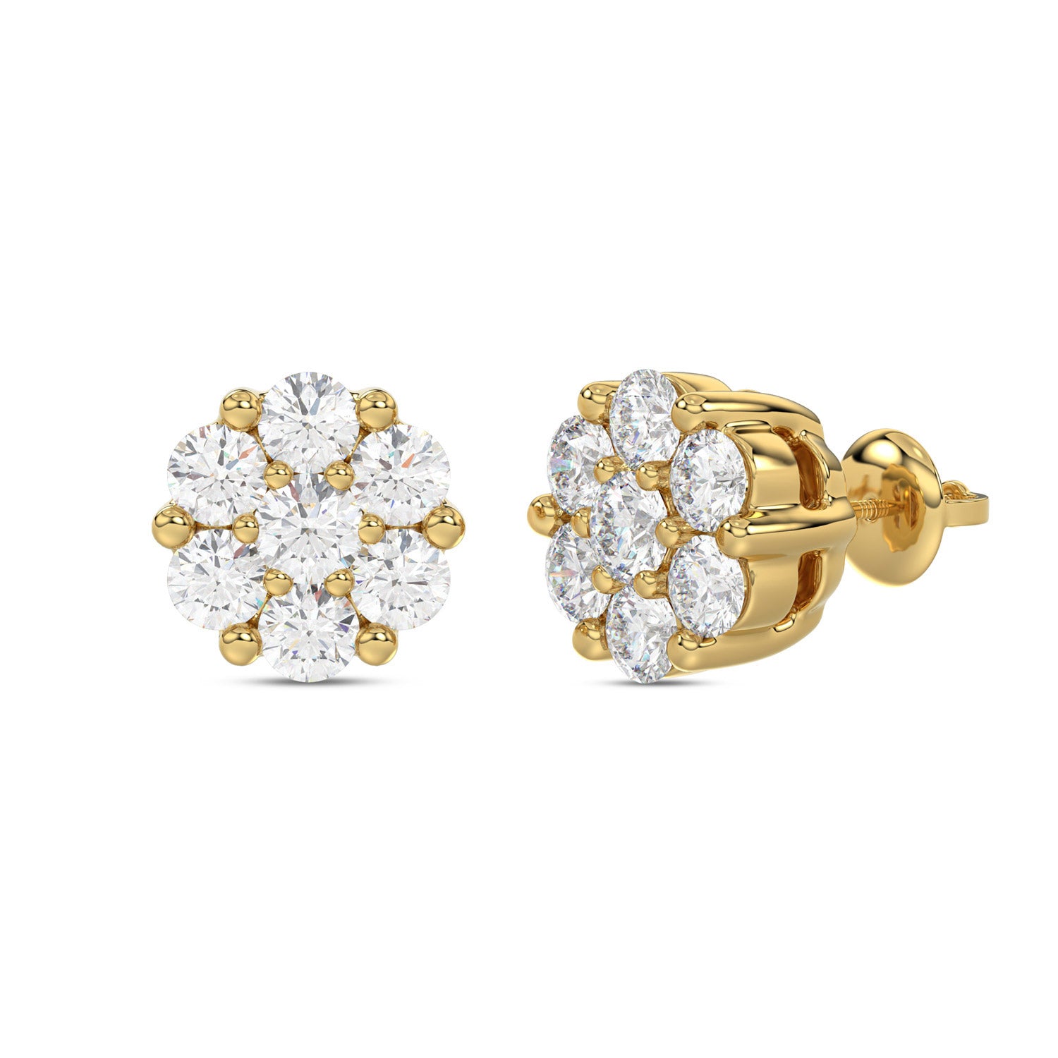 LADIES FLOWER EARRINGS 0.15CT ROUND DIAMOND 10K YELLOW GOLD