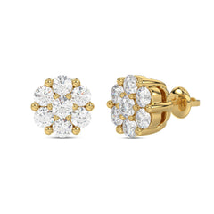 LADIES FLOWER EARRINGS 0.15CT ROUND DIAMOND 10K YELLOW GOLD