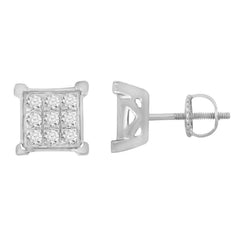 Classic Sterling Silver Round Diamond Earrings 0.25CT Ladies Jewelry