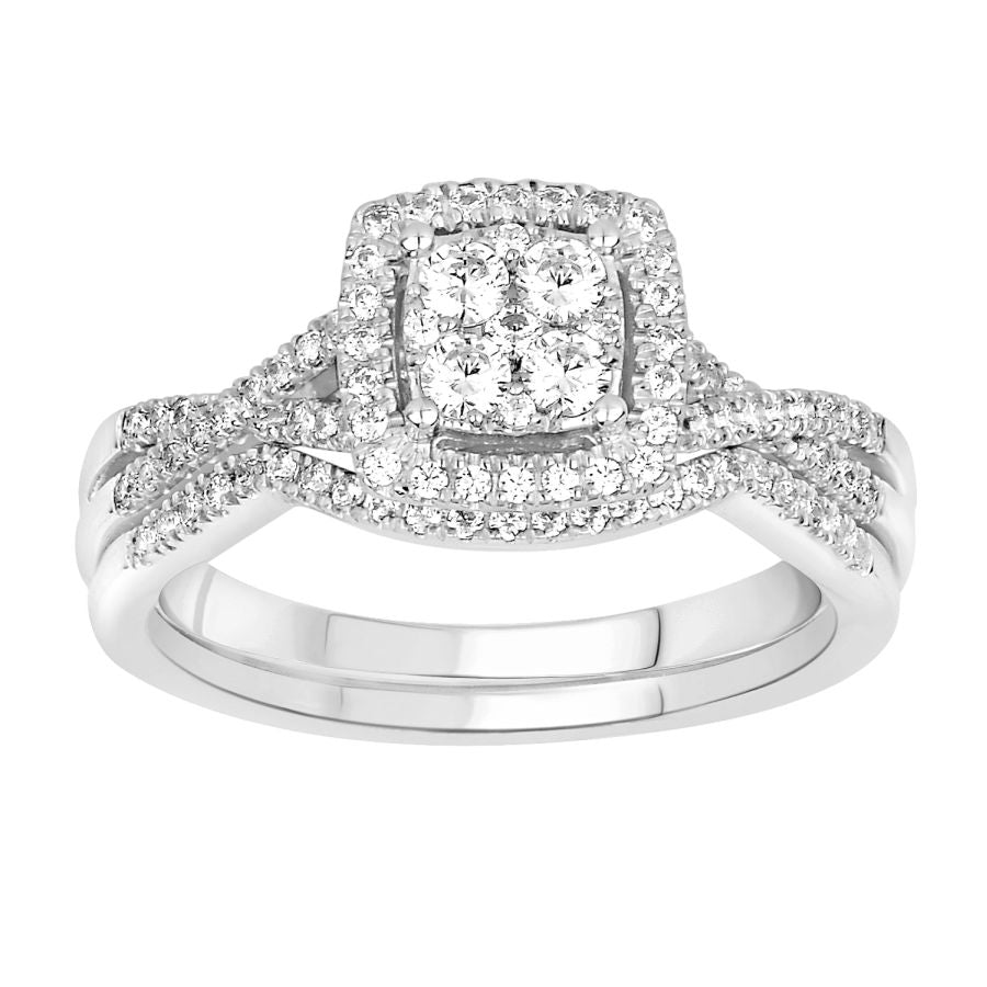 LADIES BRIDAL SET 0.50CT ROUND DIAMOND 10K WHITE GOLD