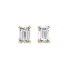 14K YELLOW GOLD 2CT EMERALD DIAMOND LADIES SOLITAIRE EARRINGS 
