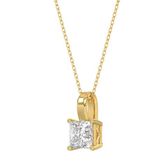 LADIES SOLITAIRE PENDANT WITH CHAIN 2CT PRINCESS DIAMOND 14K YELLOW GOLD