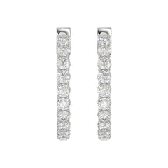 LADIES HOOP EARRINGS 5CT ROUND DIAMOND 14K WHITE GOLD