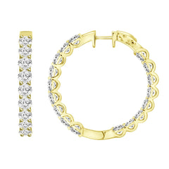 LADIES HOOP EARRINGS 5CT ROUND DIAMOND 14K YELLOW GOLD