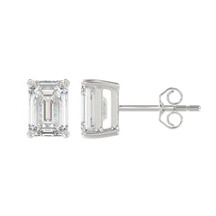 LADIES SOLITAIRE EARRINGS 3CT EMERALD DIAMOND 14K WHITE GOLD