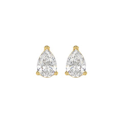 LADIES SOLITAIRE EARRINGS 2CT PEAR DIAMOND 14K YELLOW GOLD