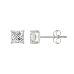 LADIES SOLITAIRE EARRINGS 2CT PRINCESS DIAMOND 14K WHITE GOLD