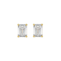 LADIES SOLITAIRE EARRINGS 1 1/2CT EMERALD DIAMOND 14K YELLOW GOLD