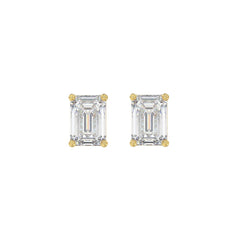 LADIES SOLITAIRE EARRINGS 1 1/2CT EMERALD DIAMOND 14K YELLOW GOLD