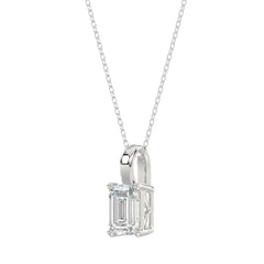 LADIES SOLITAIRE PENDANT WITH CHAIN 1 1/2CT EMERALD DIAMOND 14K WHITE GOLD