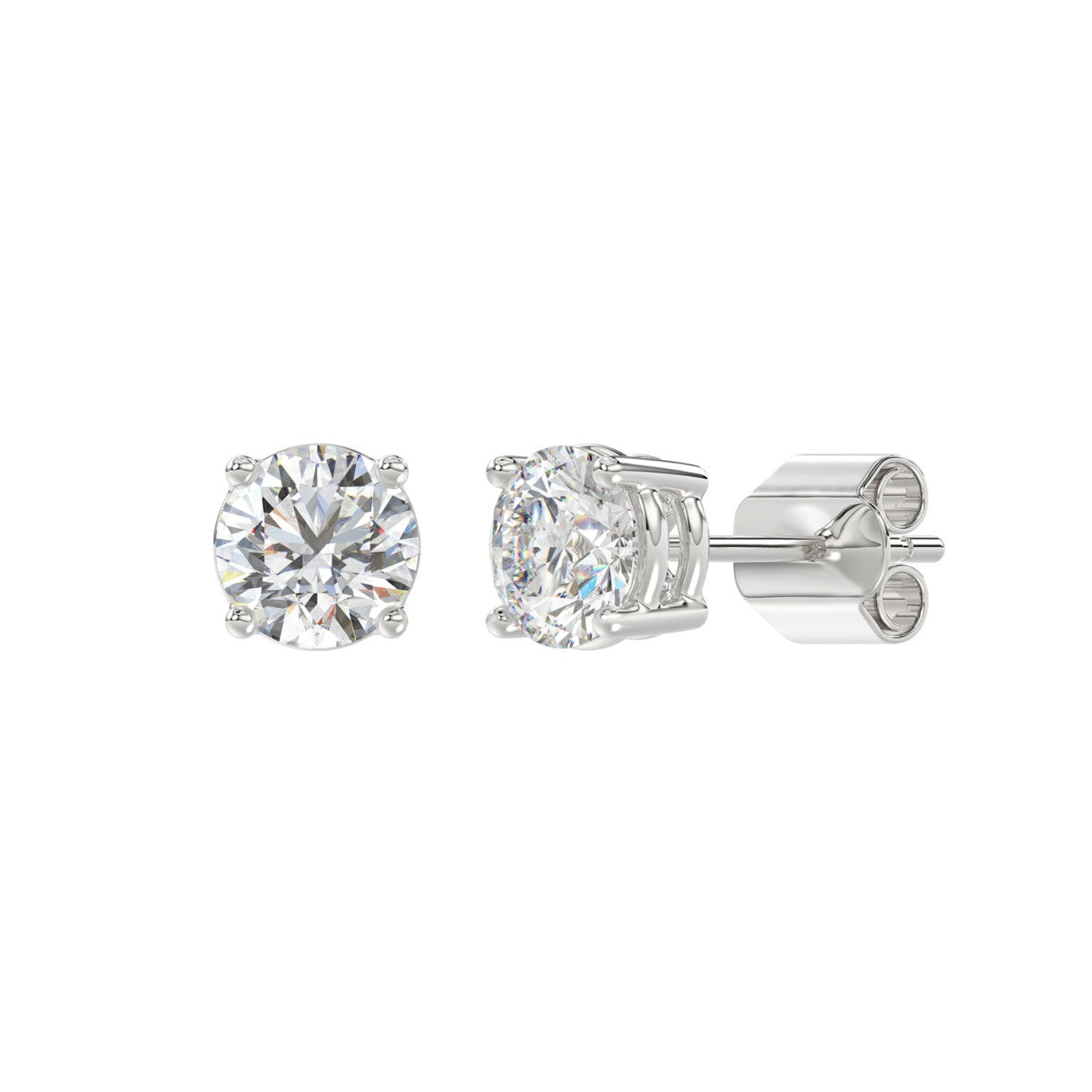 LADIES SOLITAIRE EARRINGS 2CT ROUND DIAMOND 14K WHITE GOLD