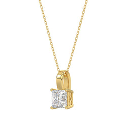 LADIES SOLITAIRE PENDANT WITH CHAIN 1CT PRINCESS DIAMOND 14K YELLOW GOLD