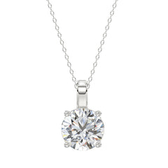 LADIES SOLITAIRE PENDANT 3CT ROUND DIAMOND 14K WHITE GOLD WITH CHAIN