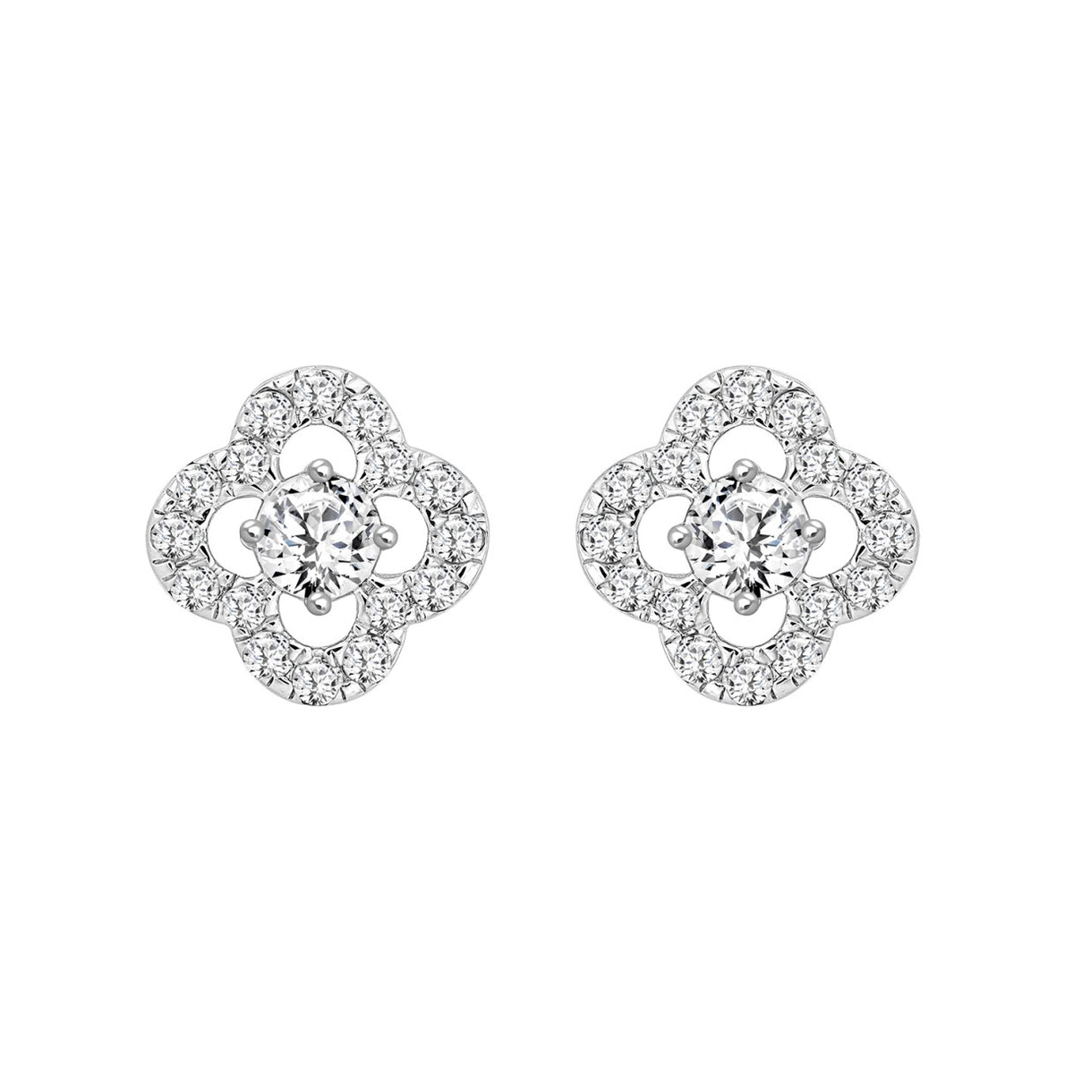 LADIES STUD EARRINGS 1CT ROUND DIAMOND 14K WHITE GOLD