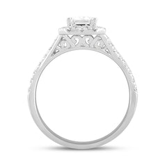 LADIES RING 1 1/2CT ROUND/EMERALD DIAMOND 14K WHITE GOLD (CENTER STONE EMERALD DIAMOND 1CT)