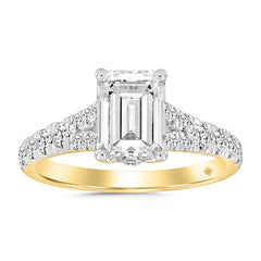 LADIES RING 2CT ROUND/EMERALD DIAMOND 14K YELLOW GOLD (CENTER STONE EMERALD DIAMOND 1 1/2CT )