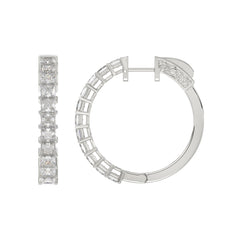 LADIES HOOP EARRINGS 2CT PRINCESS DIAMOND 14K WHITE GOLD