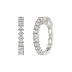 LADIES HOOP EARRINGS 2CT PRINCESS DIAMOND 14K WHITE GOLD
