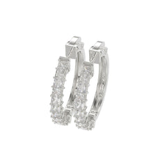 LADIES HOOP EARRINGS 2CT PRINCESS DIAMOND 14K WHITE GOLD