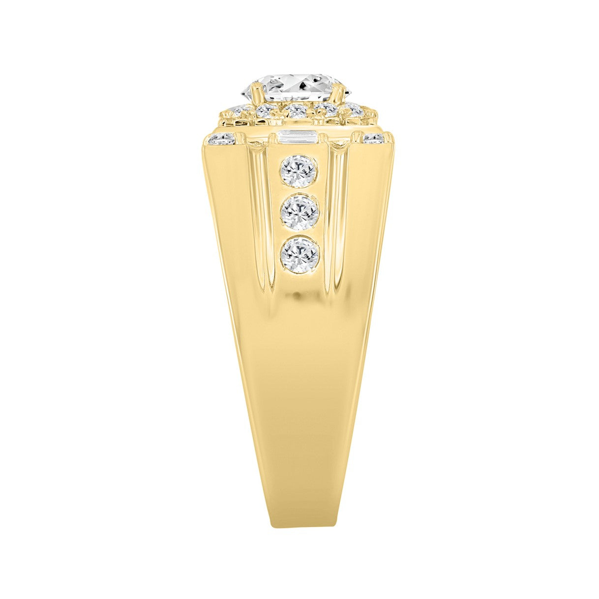 14K YELLOW GOLD 2.00CT ROUND/EMERALD DIAMOND MEN'S RING (CENTER STONE ROUND DIAMOND 1CT)