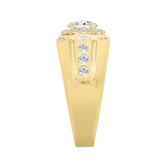 14K YELLOW GOLD 2.00CT ROUND/EMERALD DIAMOND MEN'S RING (CENTER STONE ROUND DIAMOND 1CT)