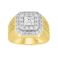 14K YELLOW GOLD 2 1/2CT ROUND/PRINCESS DIAMOND MEN'S RING (CENTER STONE PRINCESS DIAMOND 1CT )