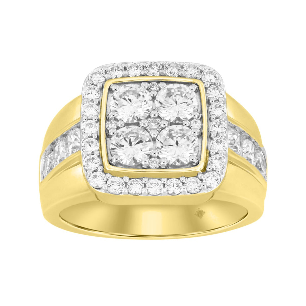 MEN'S RING 3CT ROUND DIAMOND 14K YELLOW GOLD