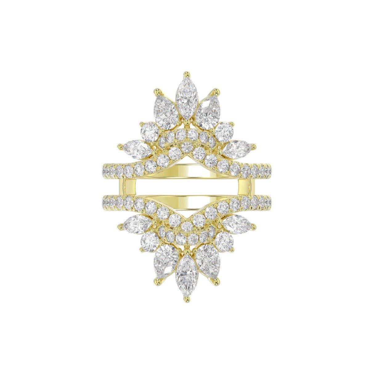 LADIES ENHANCERS RING 2 1/4CT ROUND/PEAR/MARQUISE DIAMOND 14K YELLOW GOLD