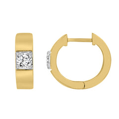 LADIES HOOPS EARRINGS 1/2CT ROUND DIAMOND 14K YELLOW GOLD