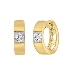 LADIES HOOPS EARRINGS 1/2CT ROUND DIAMOND 14K YELLOW GOLD