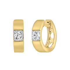 LADIES HOOPS EARRINGS 1/2CT ROUND DIAMOND 14K YELLOW GOLD