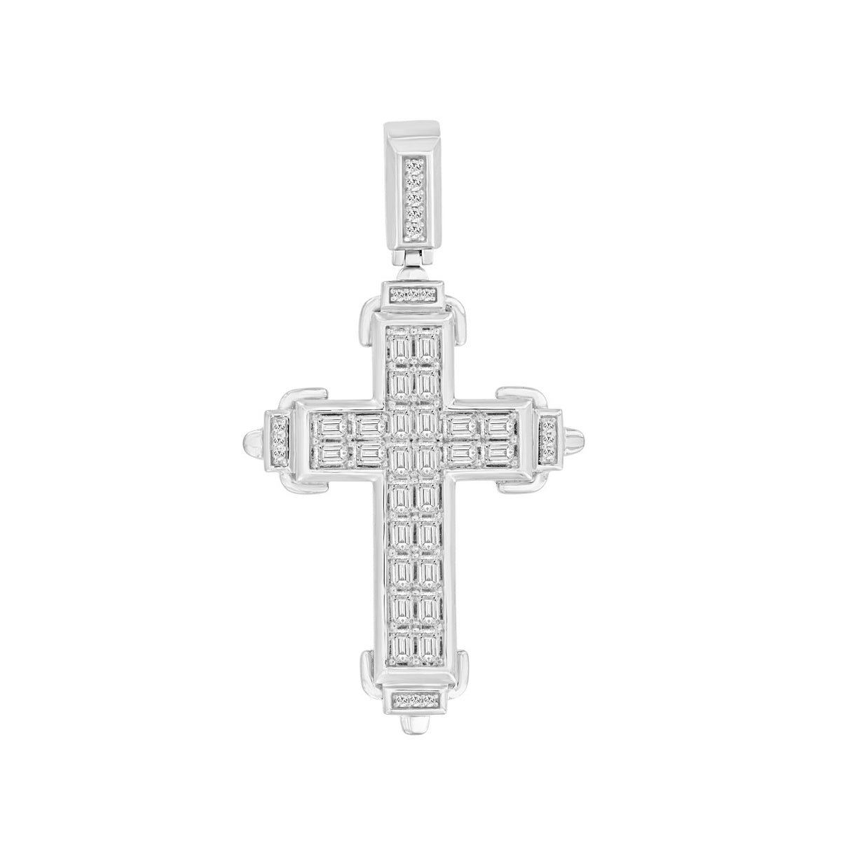 MEN'S CHARM PENDANT 3CT ROUND/EMERALD DIAMOND 14K WHITE GOLD