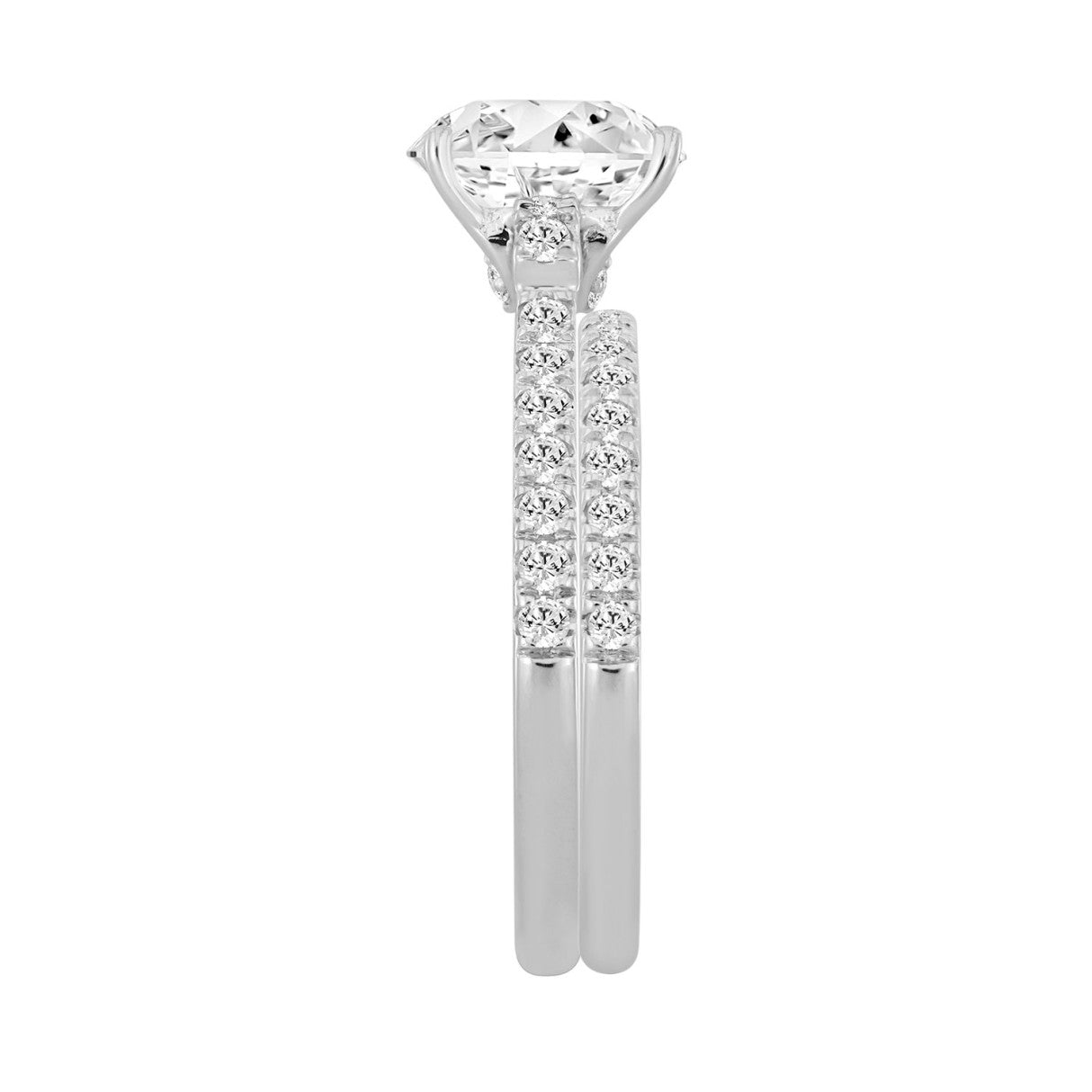 14K WHITE GOLD 1 1/2CT ROUND/OVAL DIAMOND LADIES BRIDAL SET (CENTER STONE OVAL DIAMOND 1CT)