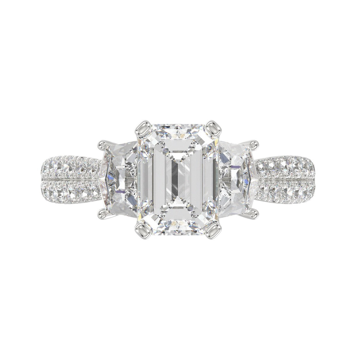 LADIES RING 3CT ROUND/EMERALD/CADILLAC DIAMOND 14K WHITE GOLD (CENTER STONE EMERALD DIAMOND 2CT )