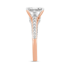 LADIES RING 3CT ROUND/EMERALD/TRAPEZOID DIAMOND 14K ROSE GOLD (CENTER STONE EMERALD DIAMOND 2CT)