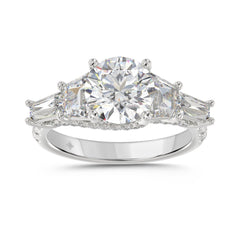 LADIES RING 3 3/4CT ROUND/TRAPEZOID/tapered baguette DIAMOND 14K WHITE GOLD (CENTER STONE ROUND DIAMOND 2CT )