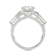 LADIES RING 3 3/4CT ROUND/TRAPEZOID/tapered baguette DIAMOND 14K WHITE GOLD (CENTER STONE ROUND DIAMOND 2CT )