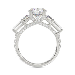 LADIES RING 3 3/4CT ROUND/TRAPEZOID/BAGUETTE DIAMOND 14K WHITE GOLD (CENTER STONE ROUND DIAMOND 2CT )