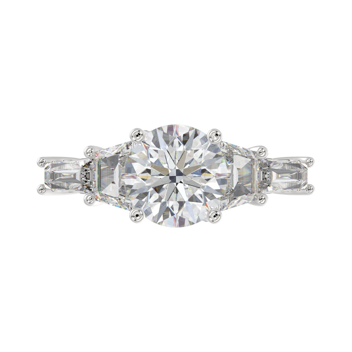 LADIES RING 3 3/4CT ROUND/TRAPEZOID/BAGUETTE DIAMOND 14K WHITE GOLD (CENTER STONE ROUND DIAMOND 2CT )