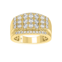 MEN'S RING 2.00CT ROUND DIAMOND 14K YELLOW GOLD 